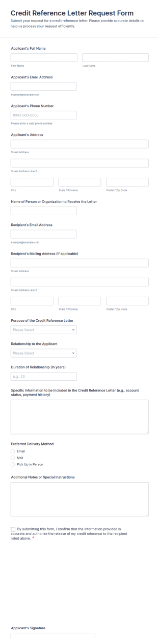 Credit Reference Letter Request Form Template