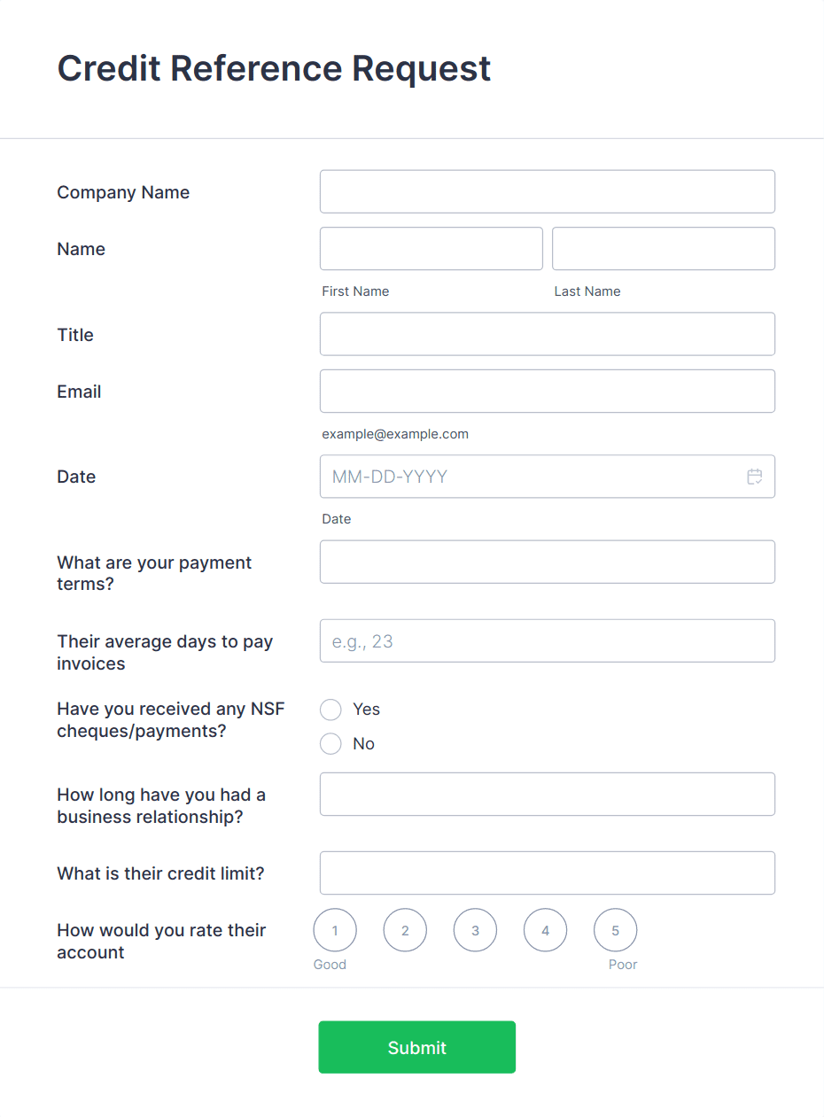 Credit Reference Request Form Template | Jotform