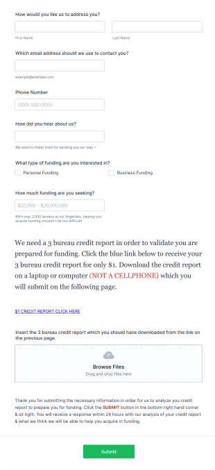 Credit Repair Application Form Template