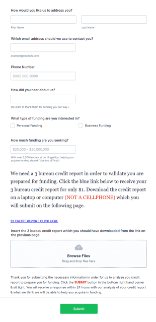 Credit Repair Application Form Template