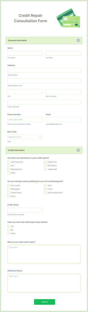 Credit Repair Consultation Form Template