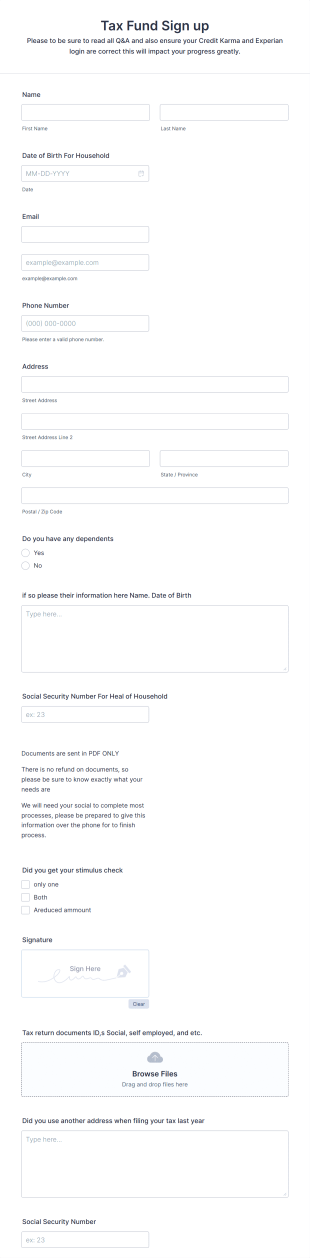 Credit Repair Sign Up Form Template