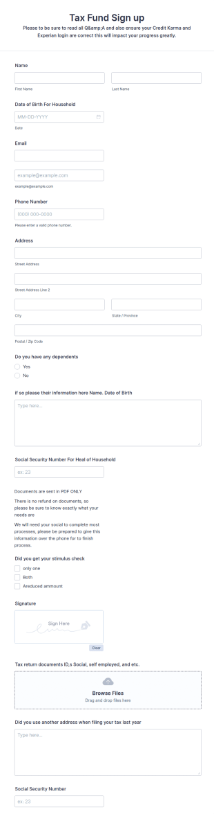 Credit Repair Sign Up Form Template