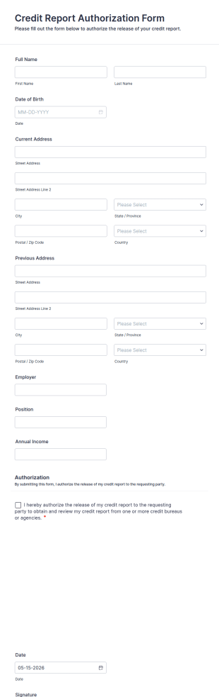 Credit Report Authorization Form Template