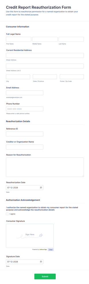 Credit Report Reauthorization Form Template