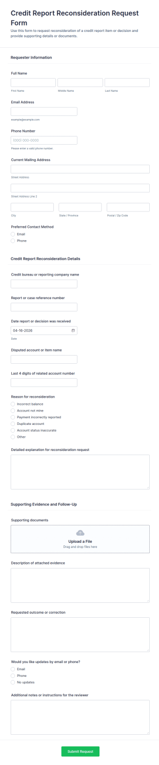 Credit Report Reconsideration Request Form Template