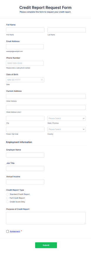 Credit Report Request Form Template