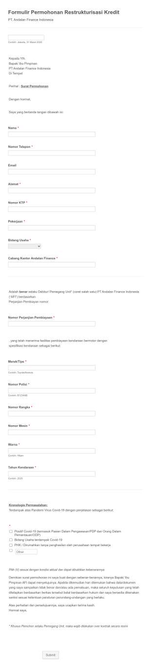 Credit Restructuring Request Form In Indonesian
