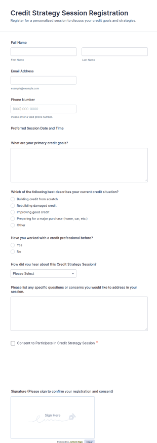 Credit Strategy Session Registration Form Template