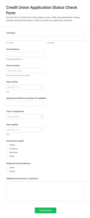 Credit Union Application Status Check Form Template