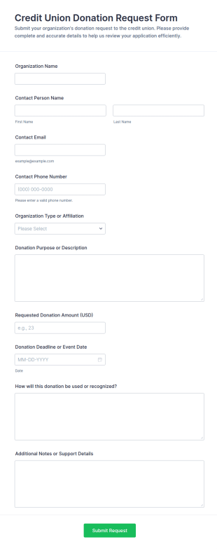 Credit Union Donation Request Form Template