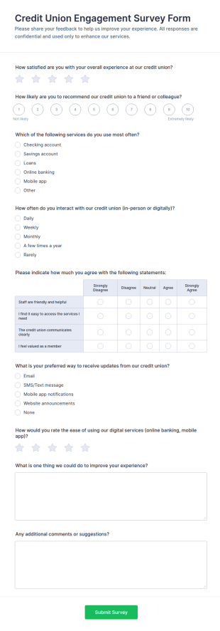 Credit Union Engagement Survey Form Template