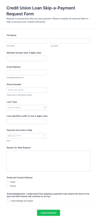 Credit Union Loan Skip A Payment Request Form Template