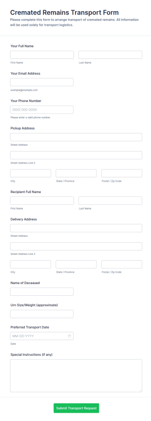 Cremated Remains Transport Form Template