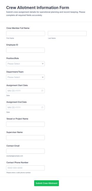 Crew Allotment Information Form Template