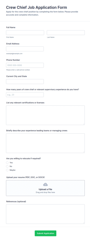 Crew Chief Job Application Form Template