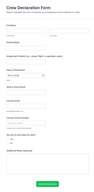 Crew Declaration Form Template