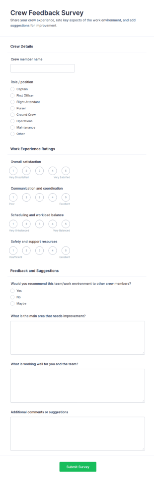 Crew Feedback Survey Form Template