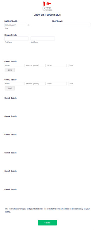 Crew List Submission Form Template