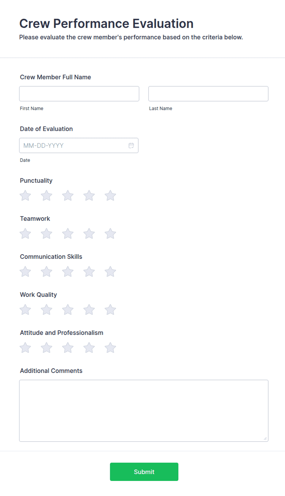 Crew Information Form Crew Performance Evaluation Form Template | Jotform