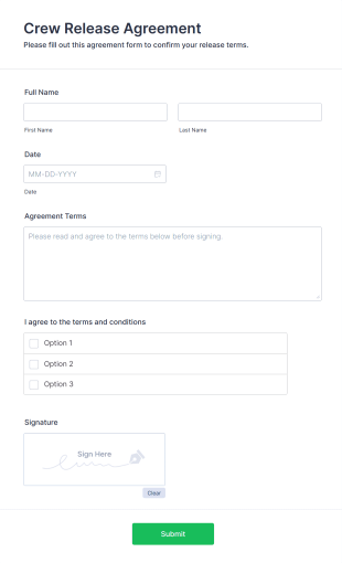 Crew Release Agreement Form Template