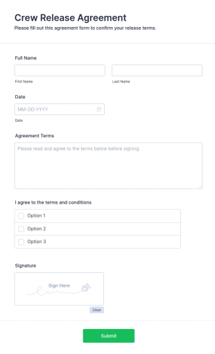 Crew Release Agreement Form Template