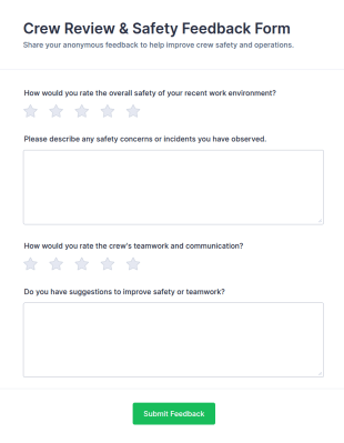 Crew Review And Safety Feedback Form Template