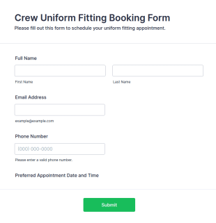 Crew Uniform Fitting Booking Form Template