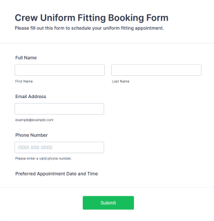 Crew Uniform Fitting Booking Form Template
