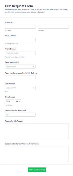 Crib Request Form Template