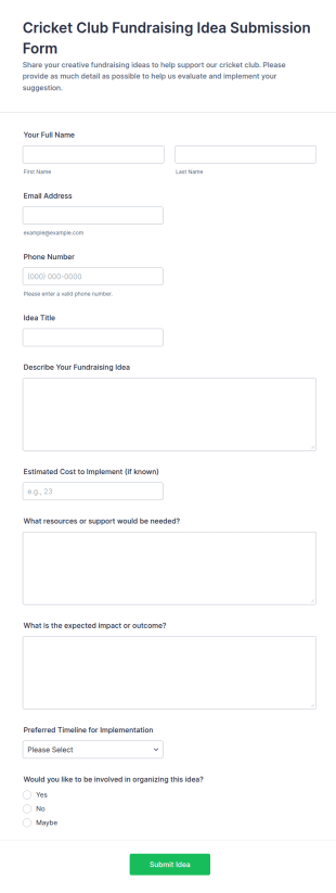 Cricket Club Fundraising Idea Submission Form Template