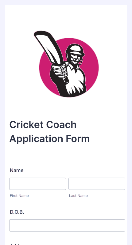 Cricket Coach Application Form