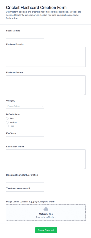 Cricket Flashcard Creation Form Template