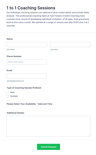 Cricket Net Booking Form Template