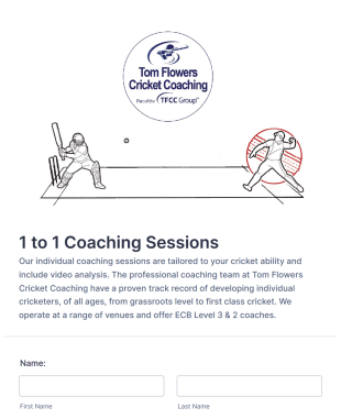 Cricket Net Booking Form Template