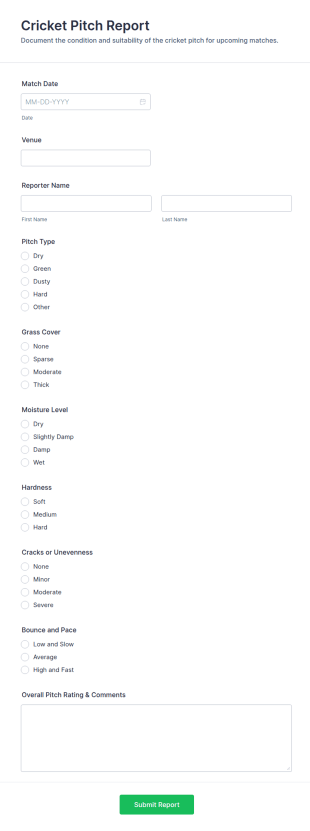 Cricket Pitch Report Form Template