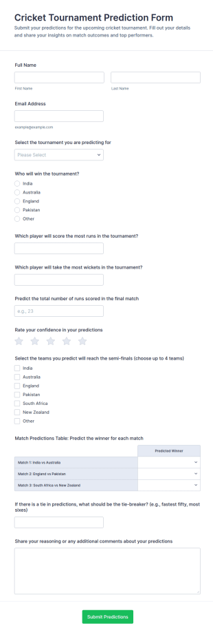 Cricket Tournament Prediction Form Template