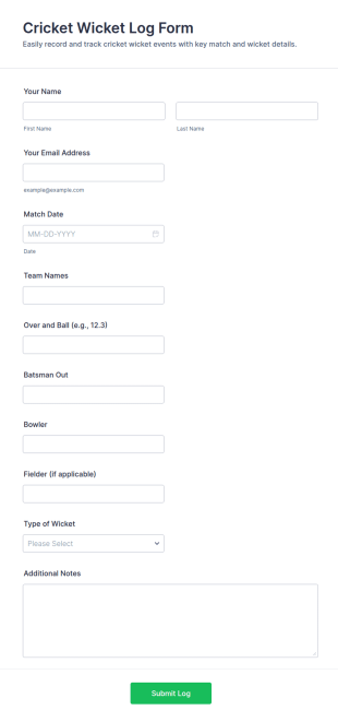 Cricket Wicket Log Form Template