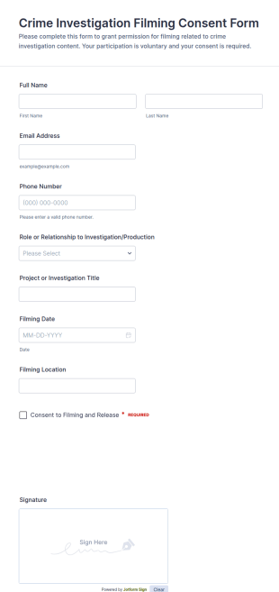 Crime Investigation Filming Consent Form Template