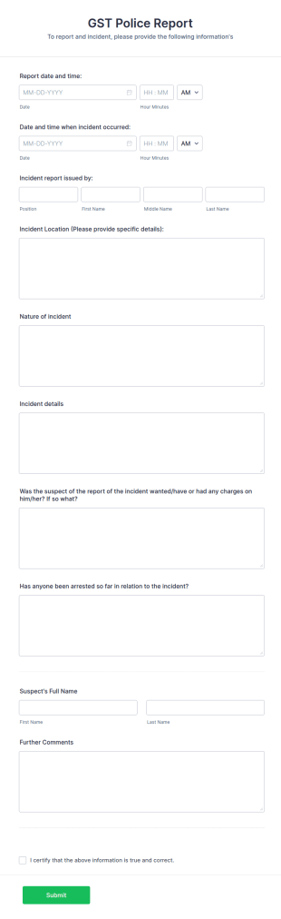 Crime Report Form Template