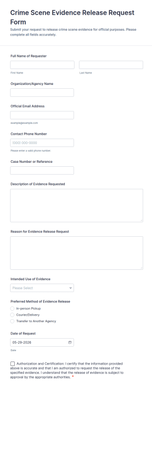 Crime Scene Evidence Release Request Form Template