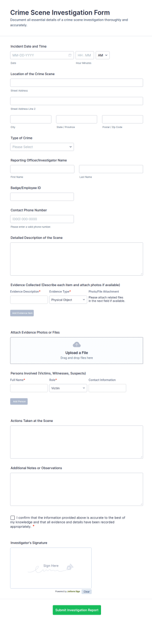 Crime Scene Investigation Form Template