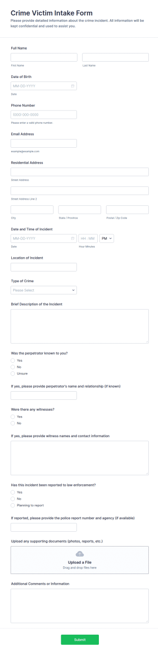 Crime Victim Intake Form Template