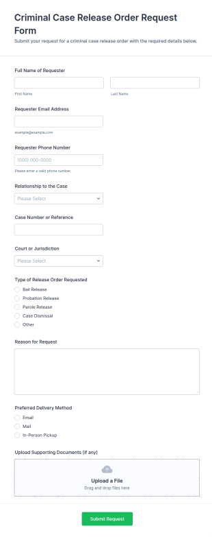 Criminal Case Release Order Request Form Template