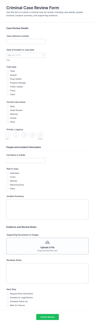 Criminal Case Review Form Template