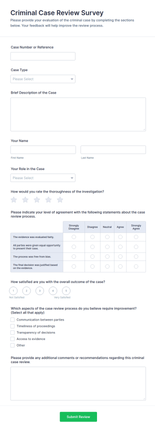 Criminal Case Review Survey Form Template