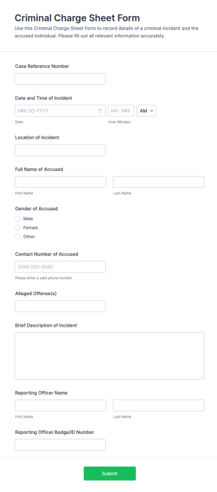 Criminal Charge Sheet Form Template