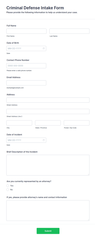 Criminal Defense Intake Form Template