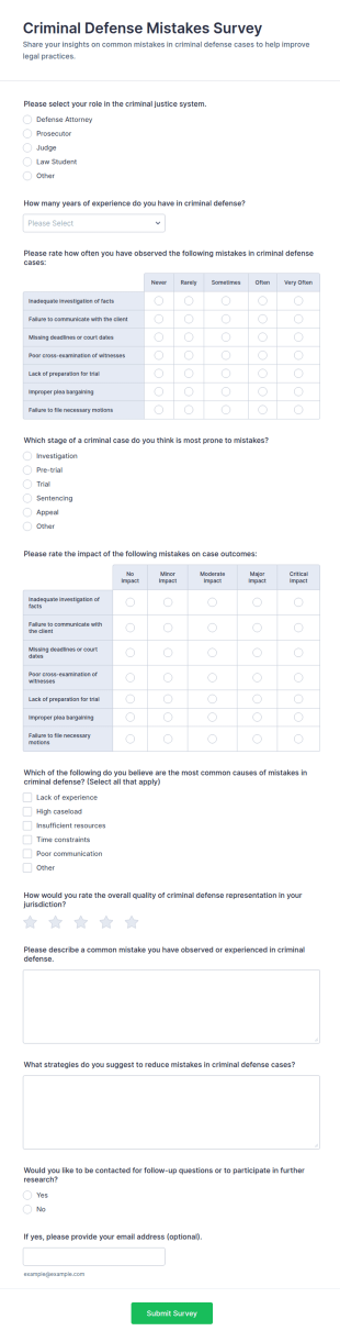 Criminal Defense Mistakes Survey Form Template