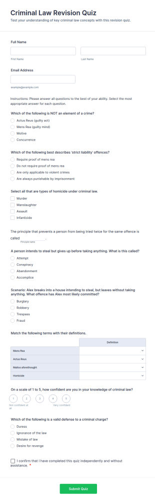 Criminal Law Revision Quiz Form Template